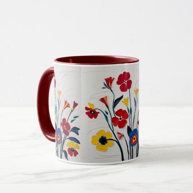 Caneca Flores Clássicas de Aquarela em Matizes Brilhantes (Frente Esquerda)