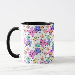 Caneca flores coloridas arco-íris brilhantes abelhões flo