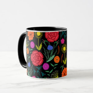 Caneca Flores Coloridas Brilhantes 6 Peças