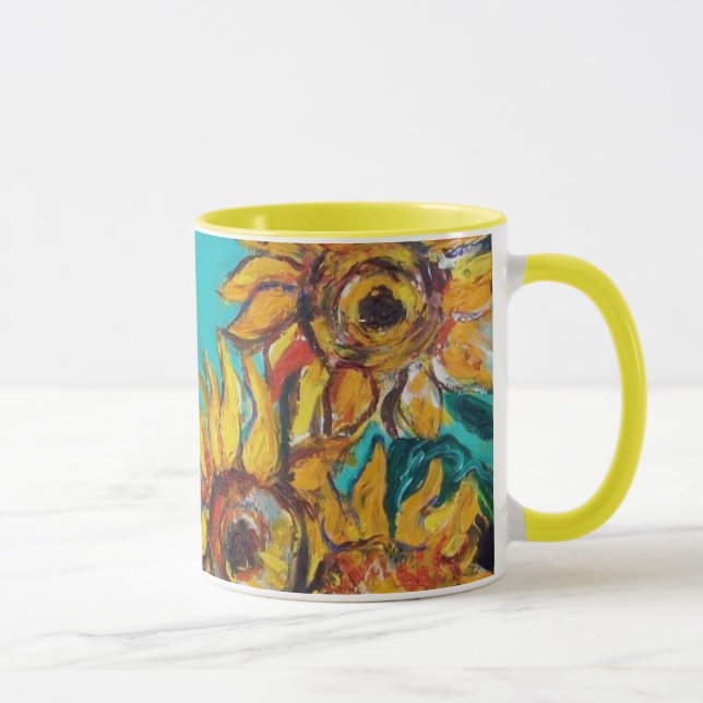 CANECA FLORES COM GATO PRETO NO FLORAL TURQUOISTA AZUL (Direita)