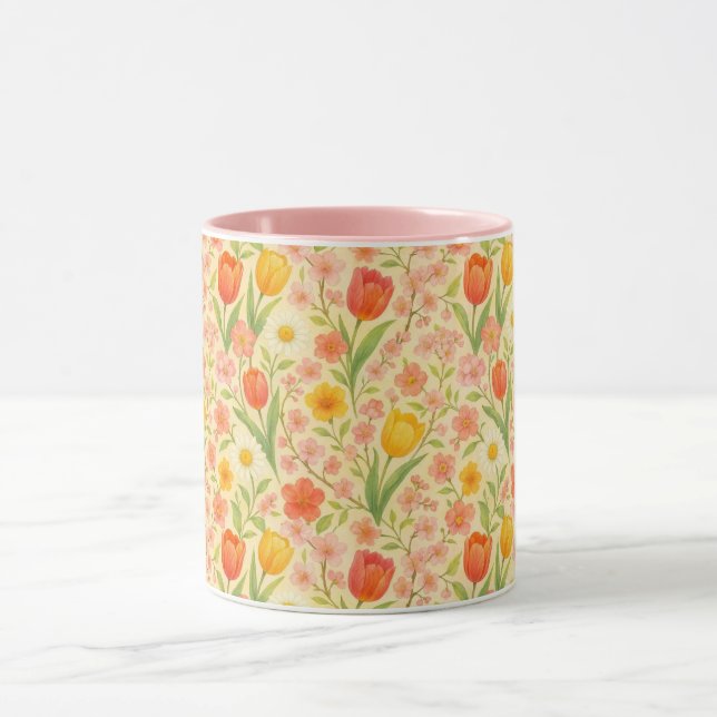 Caneca Flores com padrão fofo de Páscoa/primavera (Centro)