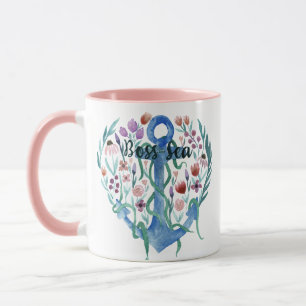 Caneca Flores de Âncora de Cotação do Mar Chefe Deixam Aq