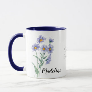 Caneca Flores de Aquarela Aster Flor de Nascimento de Set