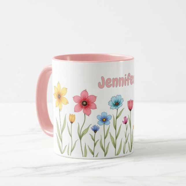 Caneca Flores de Aquarela Personalizadas Café (Frente Esquerda)