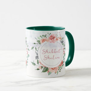 Caneca Flores de Aquarela Shabbat Shalom Coffee