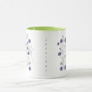 Caneca Flores De Aquarela Verde Roxo Elegante Com Nome