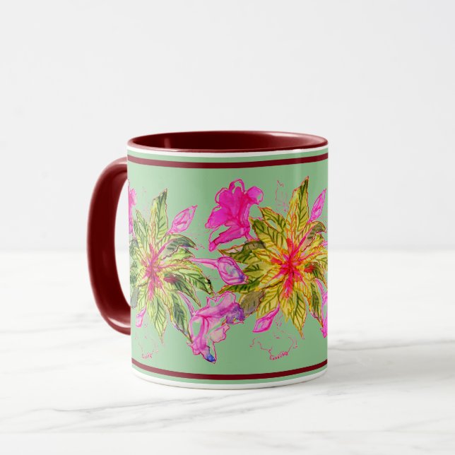 Caneca Flores de Arte por Aquarela de Buquê Balsam (Frente Esquerda)