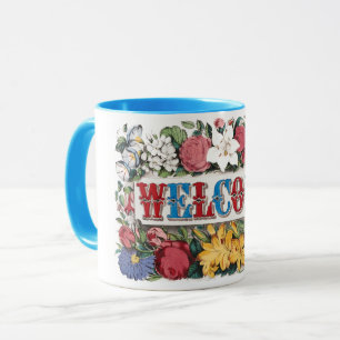 Caneca Flores de BEM-VINDO Vintage Festa de Aquecimento d