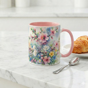 Caneca Flores de Chuva de Primavera Aquarela Cottagecore