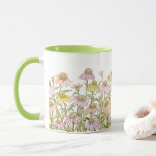 Caneca Flores de Coneflowers Arte Botânica em Aquarela