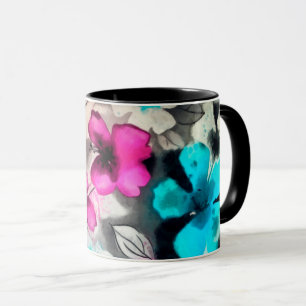 Caneca Flores de Cor-de-Água Preta Azul Cor-de-rosa-bran
