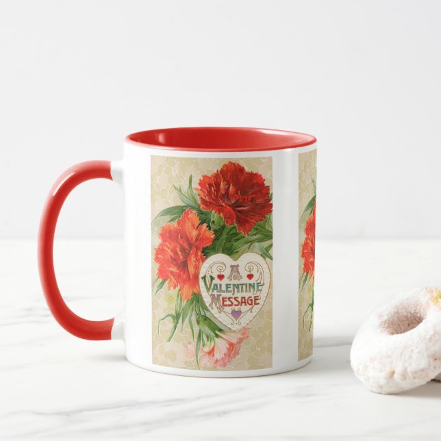 Caneca Flores de Cravo, Mensagem Antiga do Dia dos Namora (Com Donut)