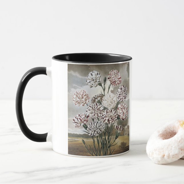 Caneca Flores de Cravos Variegados Vintage com Céu Cinza (Com Donut)