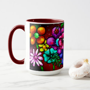 Caneca Flores de Estilo de grafite e Vermelho Puro Rosa L