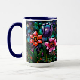 Caneca Flores De Flores, Florais, Azuis, Cor-De-Rosa, Qui
