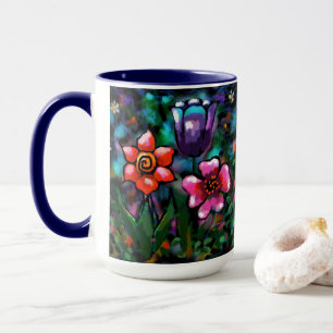Caneca Flores De Flores, Florais, Azuis, Cor-De-Rosa, Qui