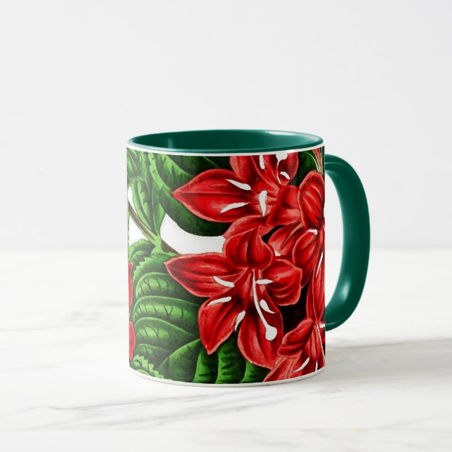 Caneca Flores de gengibre vermelho, impressão de colheita (Frente Esquerda)