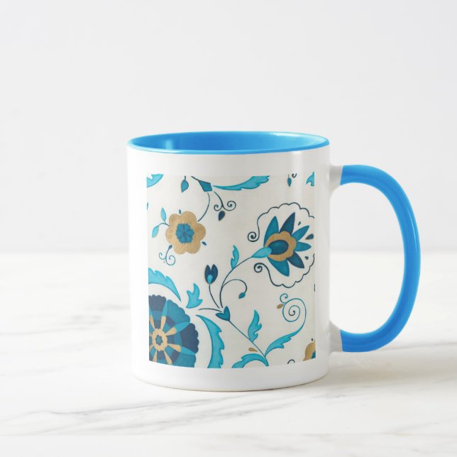Caneca Flores de Indigo Douradas com Fundo Branco (Direita)