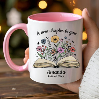Caneca Flores de livro aberto fofo presente de aposentado