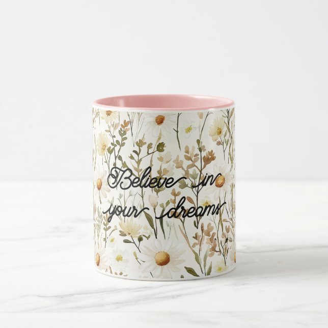 Caneca Flores de Margaridas Brancas Lindas de Aniversário (Centro)