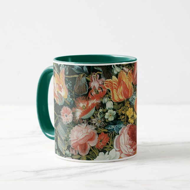 Caneca Flores de Natureza-Morta Barroca Antiga em um Vaso (Frente Esquerda)