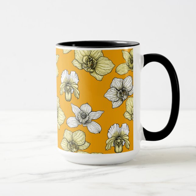 Caneca Flores de orquídea amarelas e brancas (Direita)