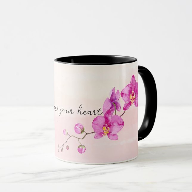 Caneca Flores de Orquídea Rosa-Blush (Frente Esquerda)