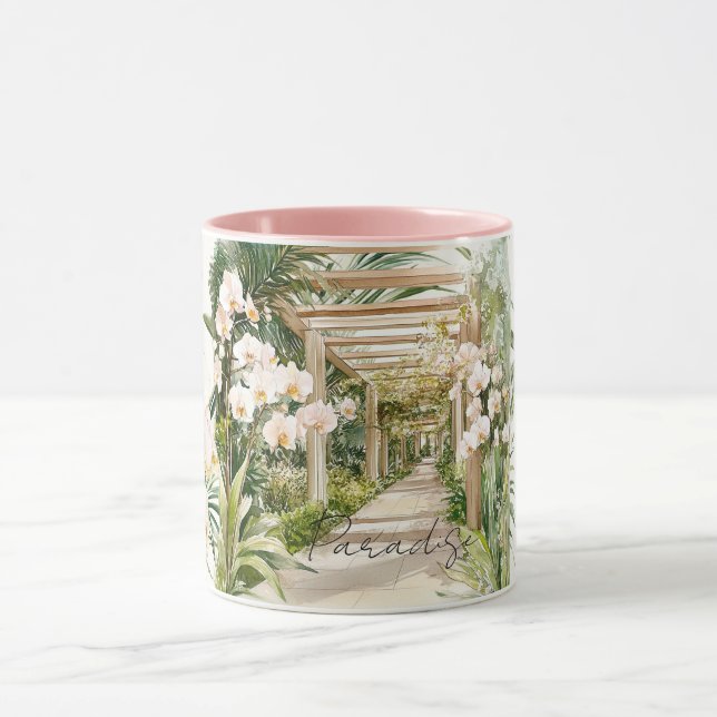 Caneca Flores de Orquídea Tropical Branca Creme Rosa Para (Centro)