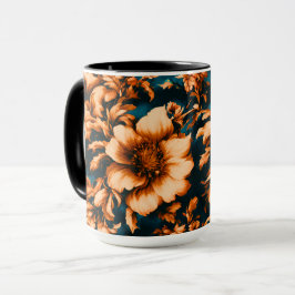 Caneca Flores de Ouro refinadas e luxuosas, folhas em azu