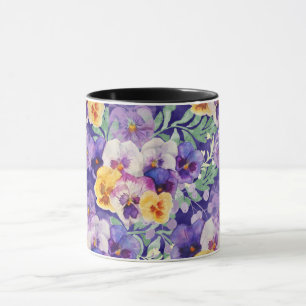 Caneca Flores de Pansy Amarelo-Púrpura