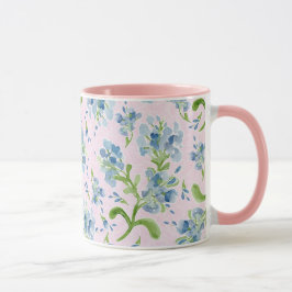 Caneca Flores de Plumbago pintadas com aquarela em rosa-b