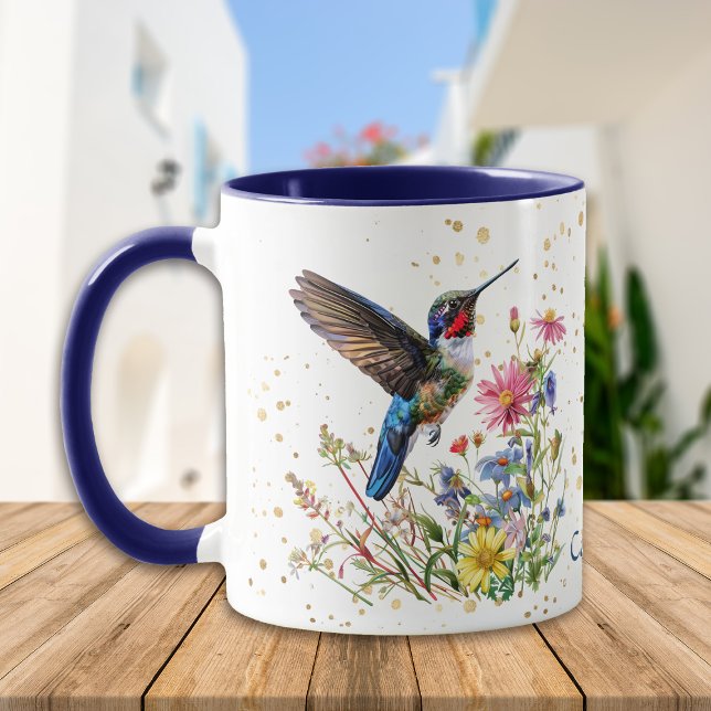 Caneca Flores de primavera de Hummingbird Ameaçadas por R (Criador carregado)
