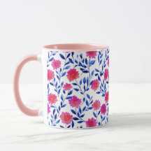 Flores de Primavera Rosa Fúcsia Botânica Aquarela