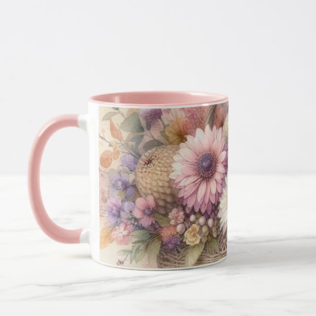 Caneca Flores de queda em cores pastosas pintura aquosa (Esquerda)