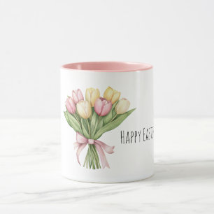 Caneca Flores de Tulipa Amarela Rosa Páscoa