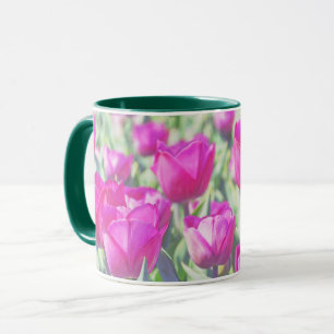 Caneca Flores De Tulipas Cor-De-Rosa Mug De Arte Floral