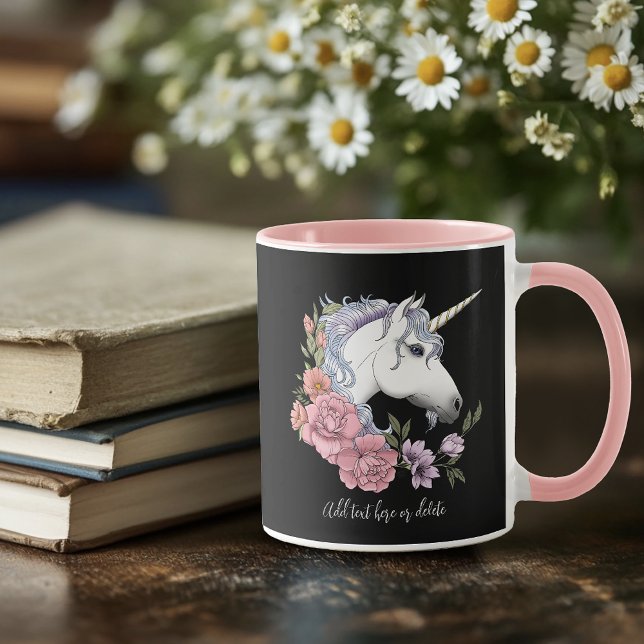 Caneca Flores de Unicórnio Branco Encantado Rosa Preto (Criador carregado)