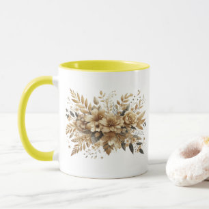 Caneca flores dourados