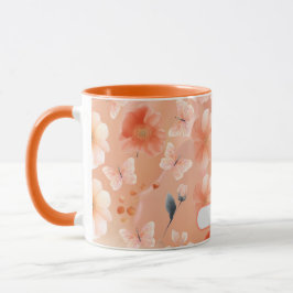 Caneca Flores e Borboletas de Laranja e Pêssego