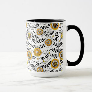 Caneca Flores e folhas de rabo em amarelo e preto