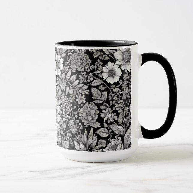 Caneca Flores e folhas negras e brancas (Direita)