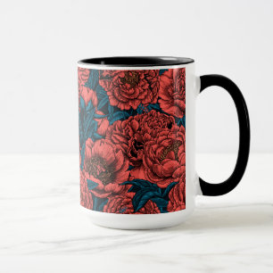 Caneca Flores e mariposas de ervilhas vermelhas