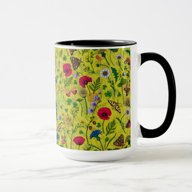 Caneca Flores e mariposas selvagens em verde (Direita)