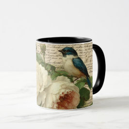 Caneca flores e pássaro vintage