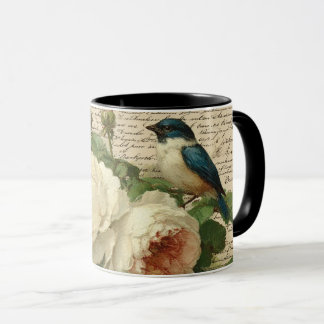 Caneca flores e pássaro vintage