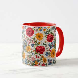 Caneca Flores em toda parte, design colorido,