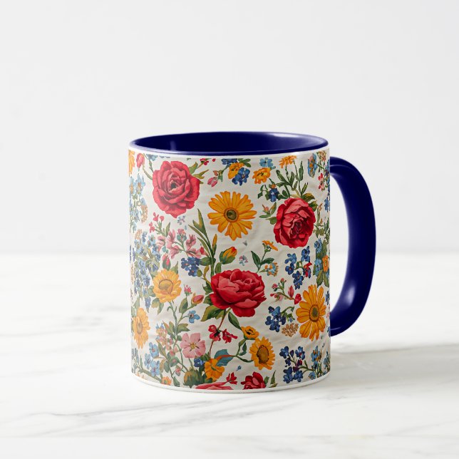 Caneca Flores em toda parte, design colorido, (Frente Esquerda)
