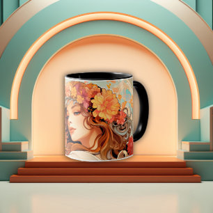 Caneca Flores Encantadas Mulher Art Nouveau