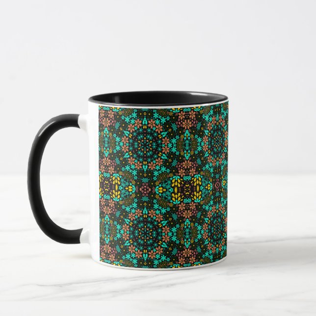 Caneca Flores florais caleidoscópicas abstrato (Esquerda)