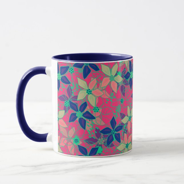 Caneca Flores florais sem costura padrão vermelho-de-verã (Esquerda)